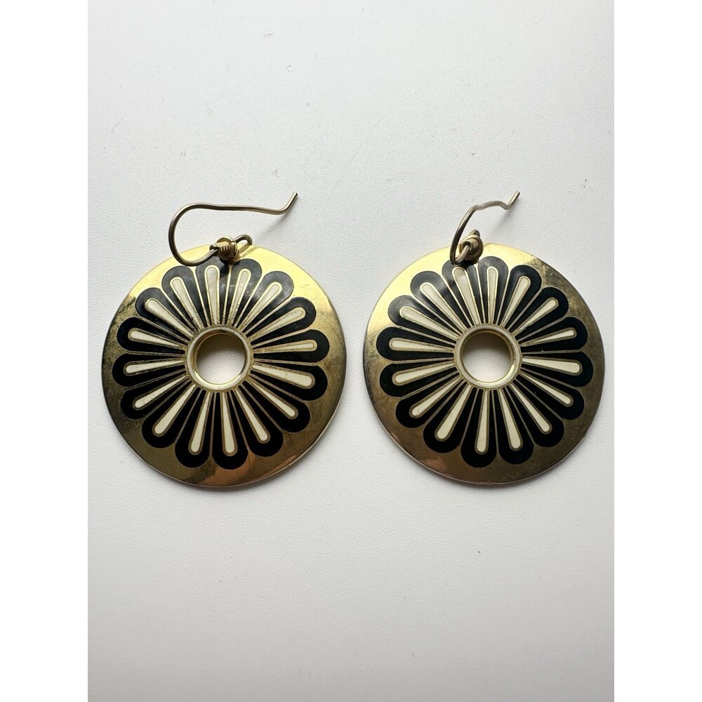 Laurel Burch Gold Flower Burst Dangle EARRINGS French Wire Statement